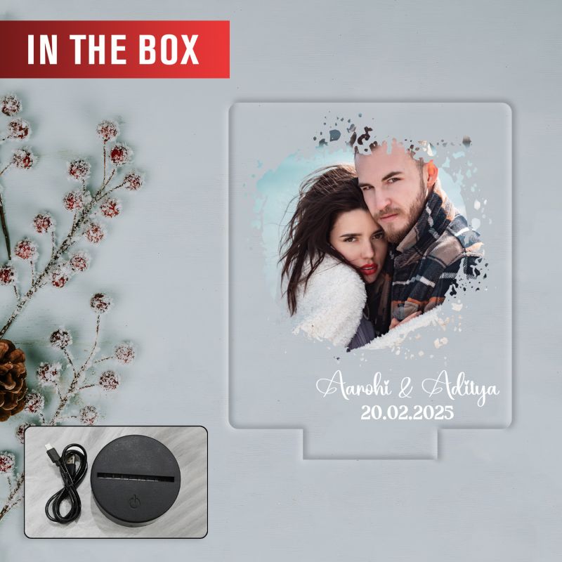 Personalized Couple LED Photo Lamp with Custom Name and Date Gift for Husband Wife, Girlfriend Boyfriend Gift for Anniversary & Birthday Multicolored Light